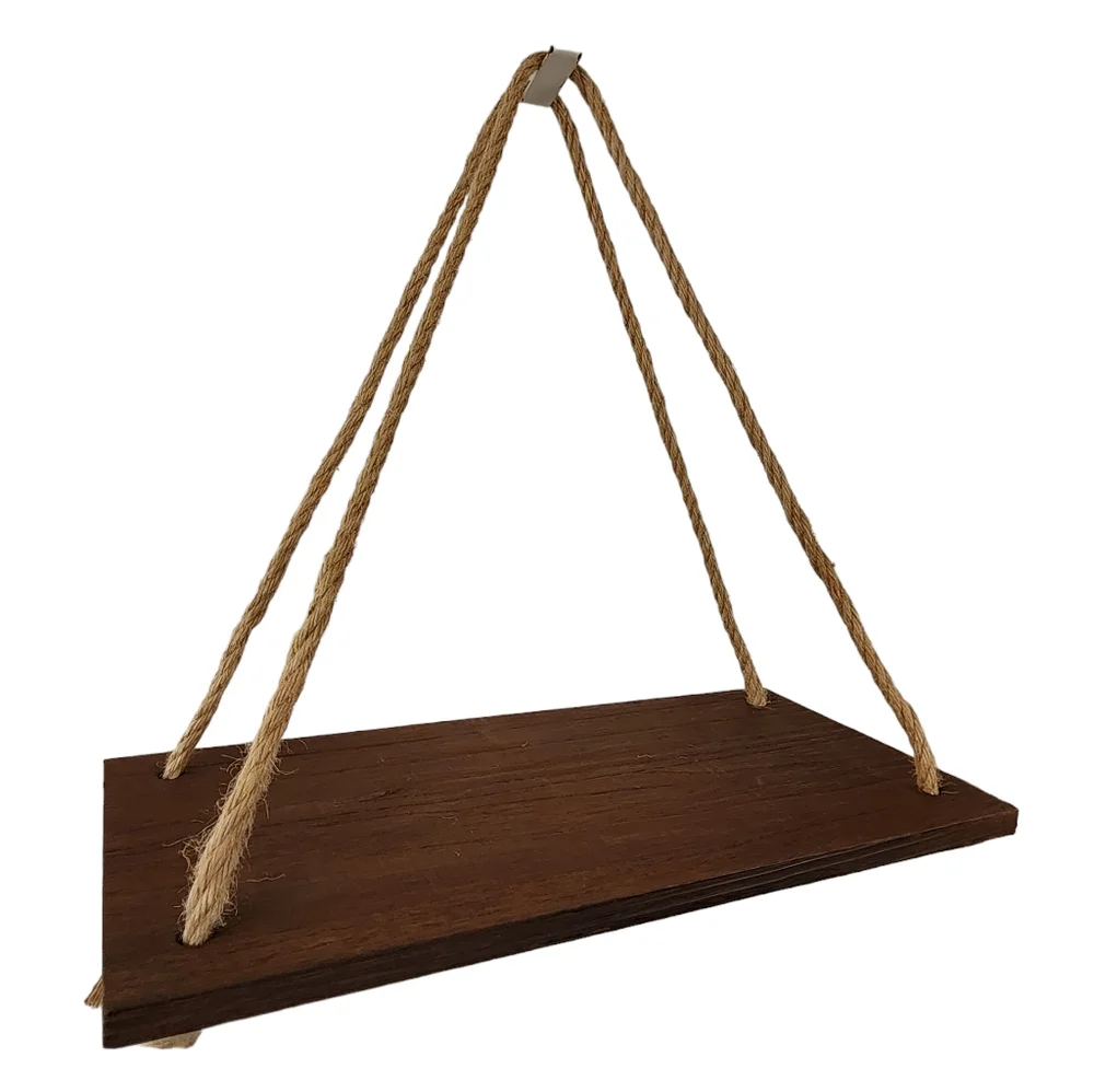Set of Two Distressed Wood Hanging Swing Rope Floating Shelves‎ 17x8x18in
